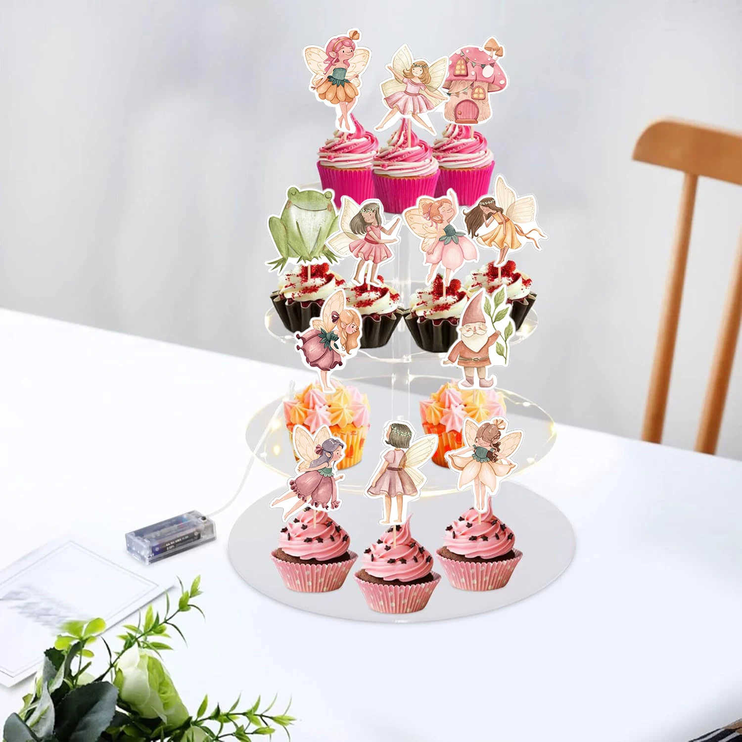 Feen-Cupcake-Topper für Geburtstagsfeiern, Feen-Partyzubehör, perfekt für die Babyparty „Woodland Garden Fairy First Birthday Party“. – Detail 18