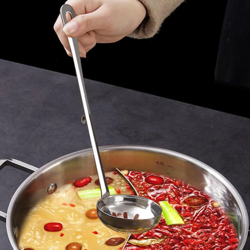 

1Set Stainless Steel Hot Pot Spoon Colander Extended Handle Hook Easy Hang Food Serving Spoon Home Kitchen Home Utensil