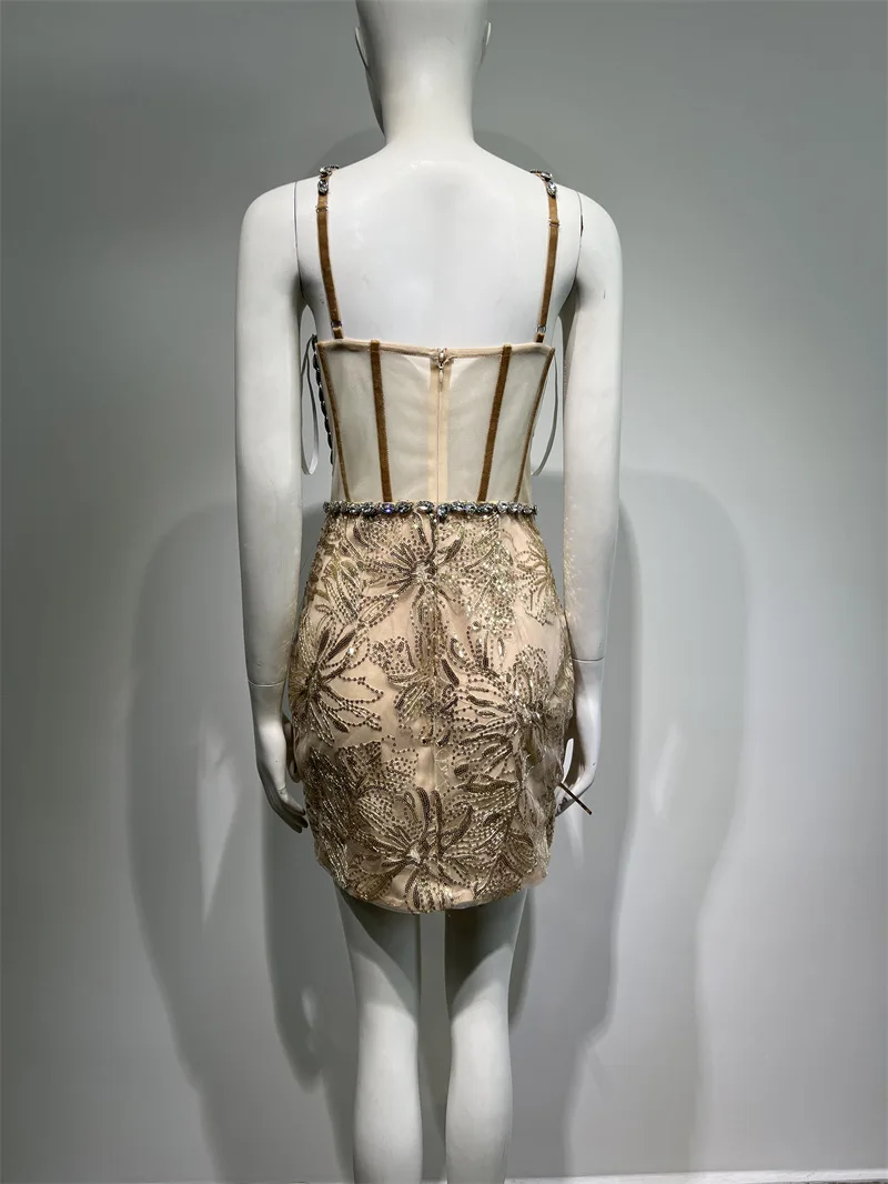 Robe transparente Sexy brodée de paillettes et strass scintillants, robe de soirée pour socialite, nouvelle collection 2025