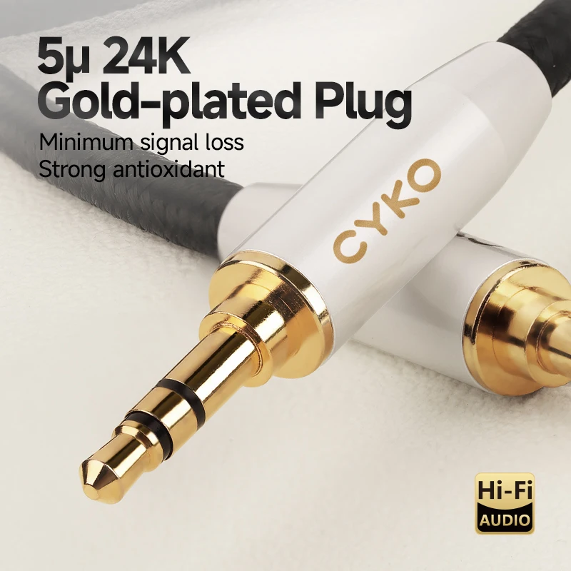 CYKO HiFi 6N OCC 3.5 مللي متر Aux جاك كابل الصوت 3.5 مللي متر TRS/TRRS مطلية بالذهب التوصيل النحاس النقي قذيفة كابل مساعد لمكبر الصوت مشغل أقراص مضغوطة