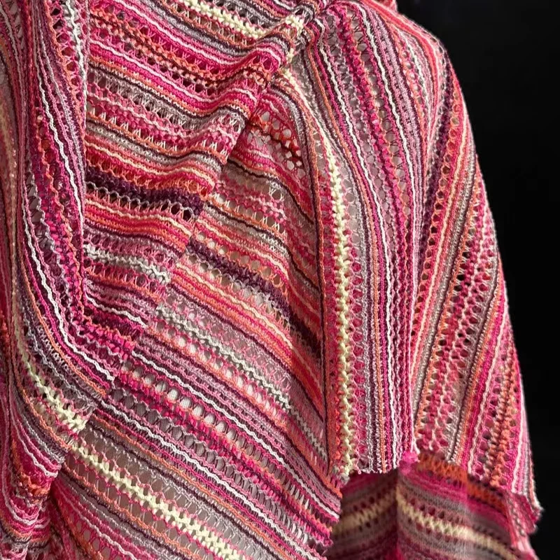 Nordic Style Bohemian Color Striped Knitted Mesh Fabric Dress Shawl Creative Design Fabric By Half Meters