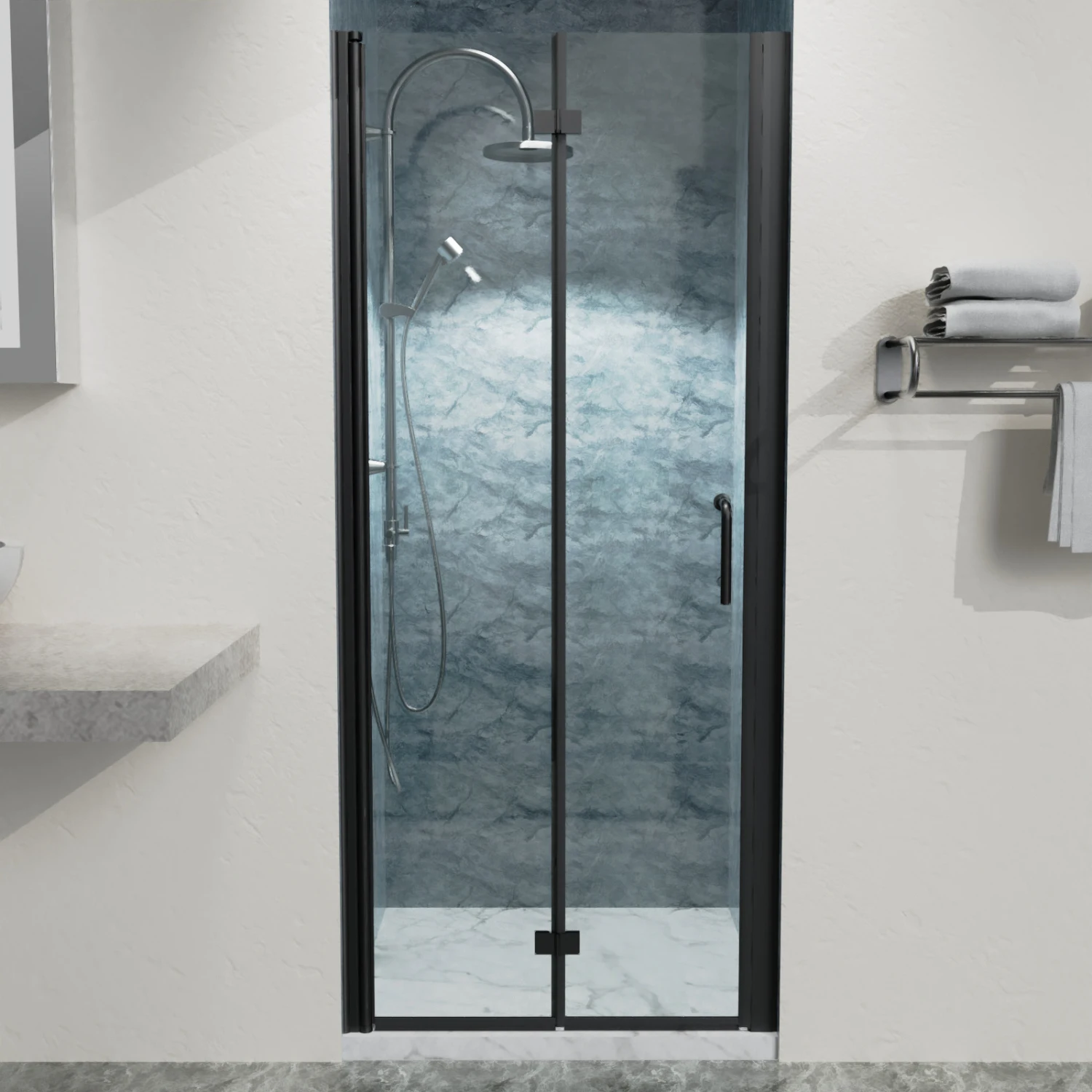 

32 to 33-3/8 in. W x 72 in. H Bi-Fold Semi-Frameless Shower Doors in Matte Black with Clear Glass
