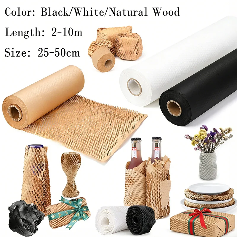 2-10M Honeycomb Cushioning Wrap Roll for Moving Shipping Packaging Gifts Recyclable Honeycomb Paper Supplies Bubble Paper Wrapp