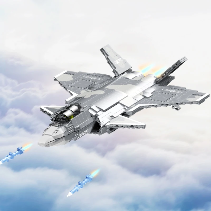

1911PCS J-20 Stealth Fighter Building Blocks Air Force Aircraft Model Bricks With Display Stand Figure Desktop Decor Toy Gift