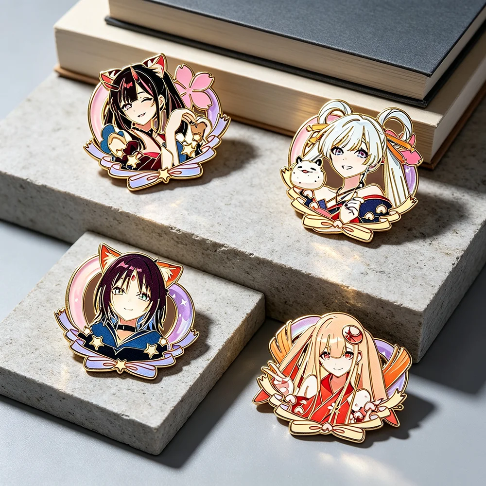 4Pcs Kaguya Princess Anime Enamel Pin Set, Cute Japanese Virtual Character Metal Lapel Brooches, Backpack Bag Collectible Gift