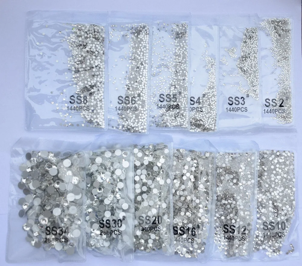 Crystal Clear Glas Nail Art Strass Steentjes Ss3 Ss4 Ss5 Ss6 Ss8 Ss10 Ss12 Ss16 Ss20 Ss30 Ss34 Crystal Nagels Niet hotfix Decoraties