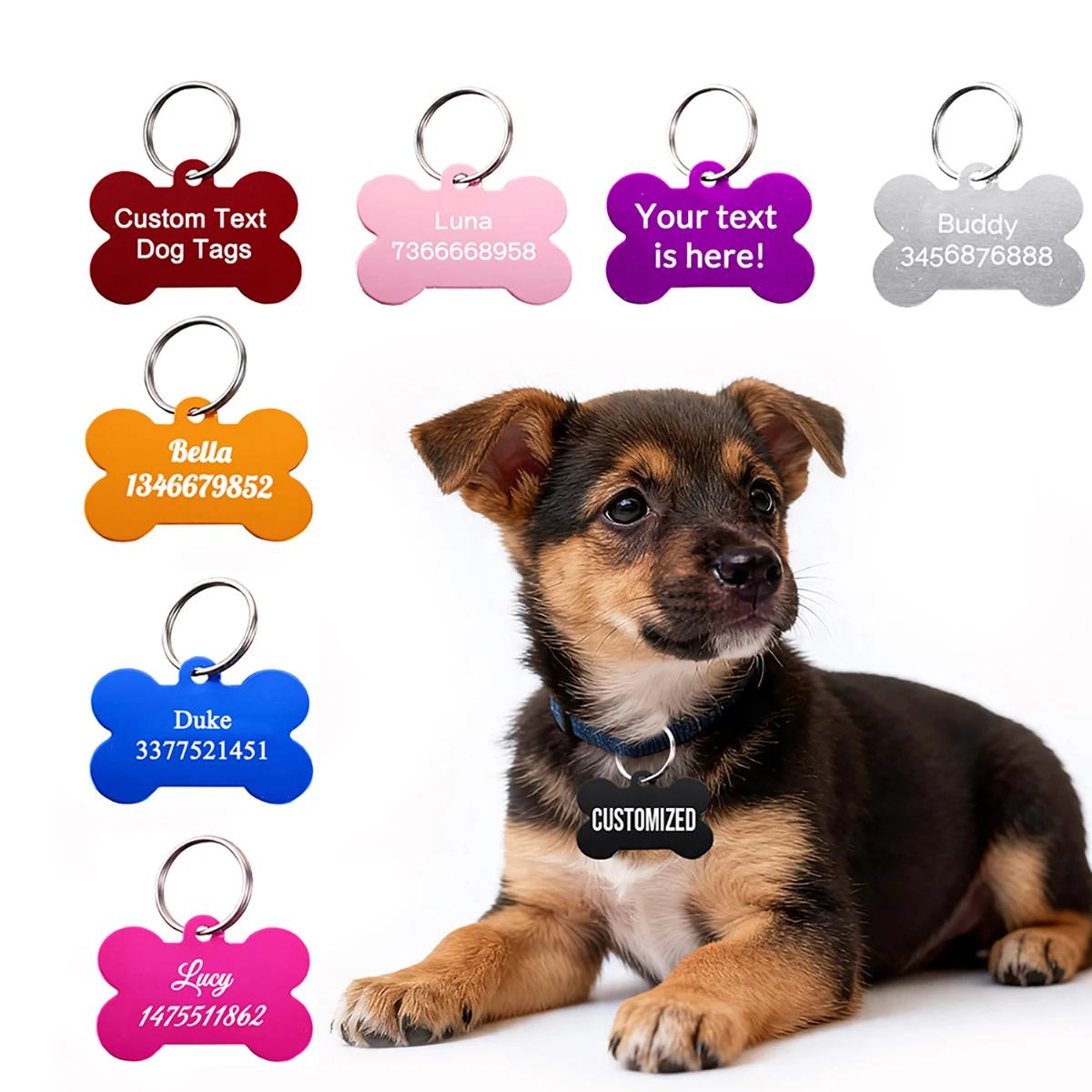 Custom Text Dog Tag Bone Shape Customized Text Dog Tags Laser Engraving Anti-lost Pendant Address Personalized Name Pets ID Tag