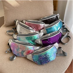 Bolsa de cinto crossbody de couro PU para mulheres, bolsa de tecido elegante, bolsa de ombro única com lantejoulas Glitter Sequin Fanny Pack