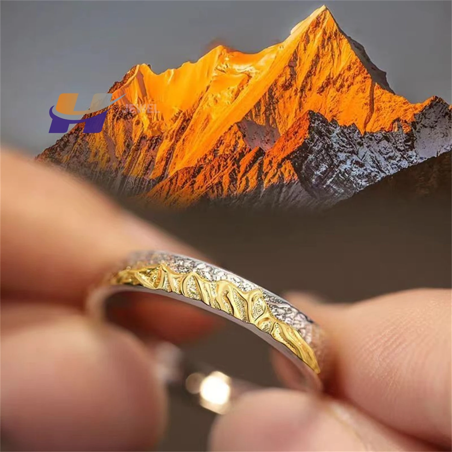 Romantic Mountain View Couple Ring Adjustable Silver Plated Sunlit Peak Design Love Token Holiday Present for Couples