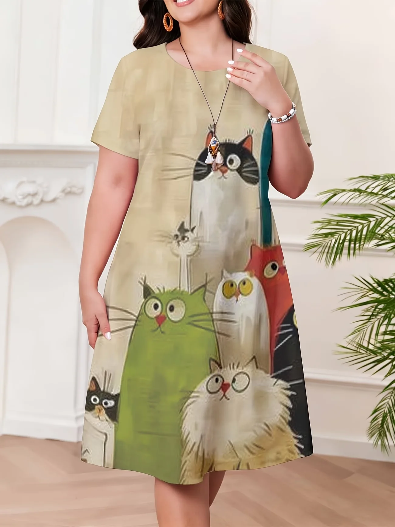 Summer women's short sleeve dress Cute animal pattern Print Women Dress Casual Beach Party Women Clothing