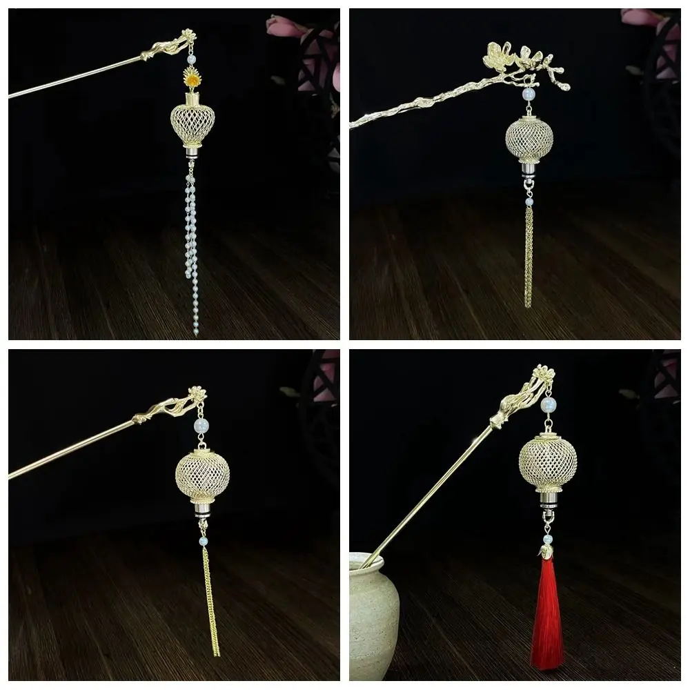 Flower Glowing Lantern Hairpin Luminescent Hair Sticks for Buns Lantern Tassel Hair Stick Hanfu Headwear Hair Chopstick