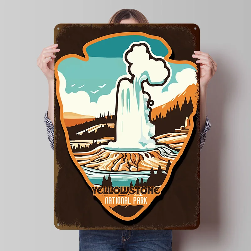 Retro Yellowstone National Park Printing Poster Customized Retro Wall Art Vintage Metal Signs for Room Home and Decoration Decor