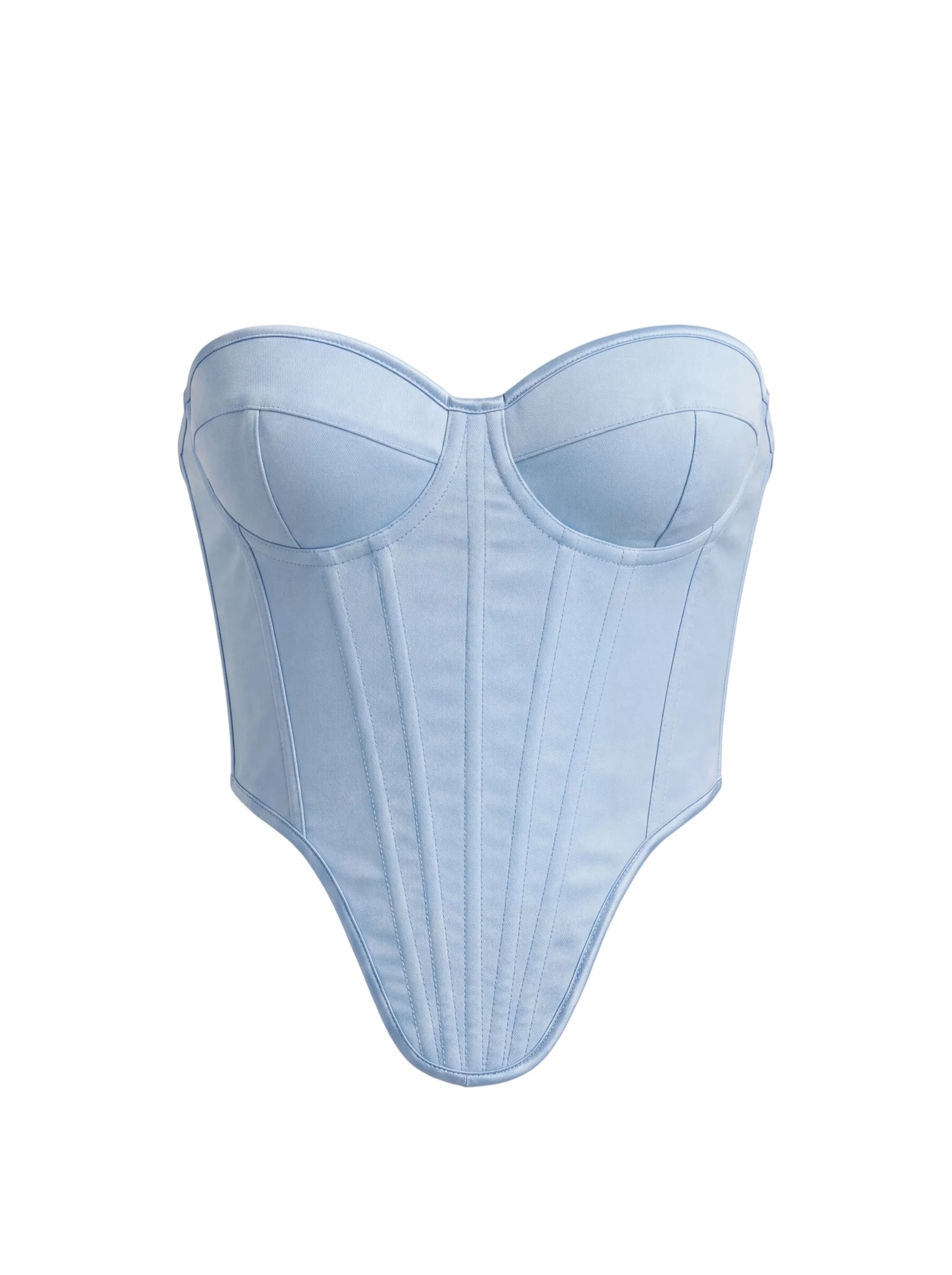 Women Light Blue Strapless Sweetheart Corset Bustier Pointed Hem Coquette Renaissance Body Shaper Party Banquet Outfit