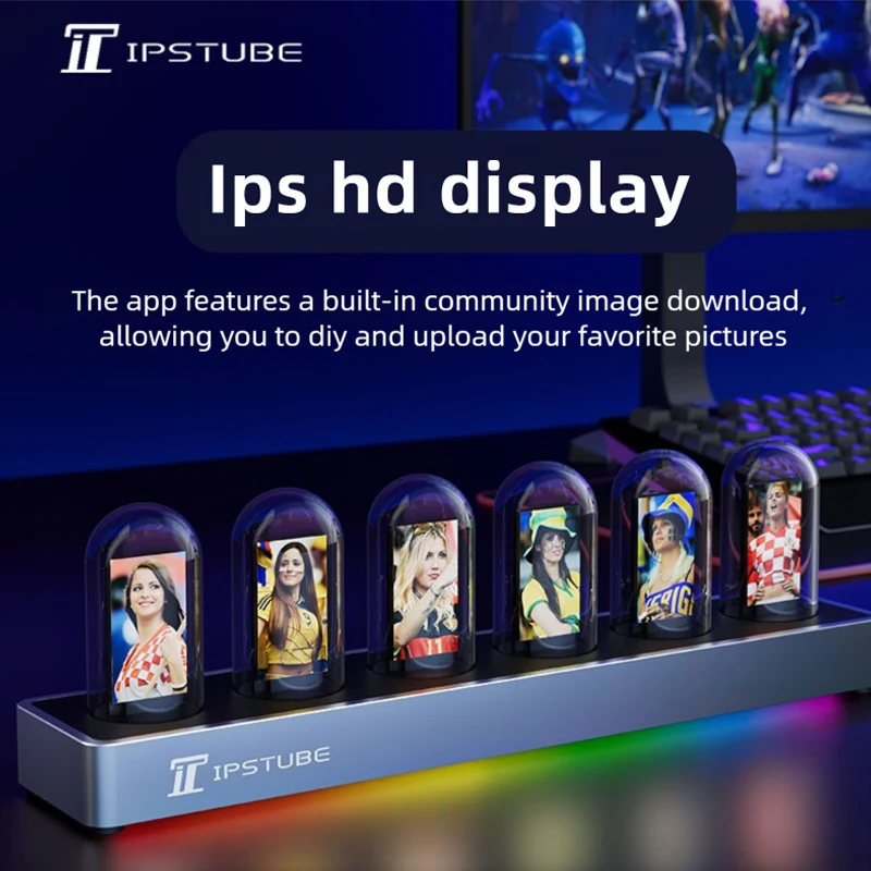 Ipstube RGB Nixie Tube Clock LED Glows IPS Color Screen DIY Analog Digital Night Lights Gaming Desktop Home Decoration Gift Idea