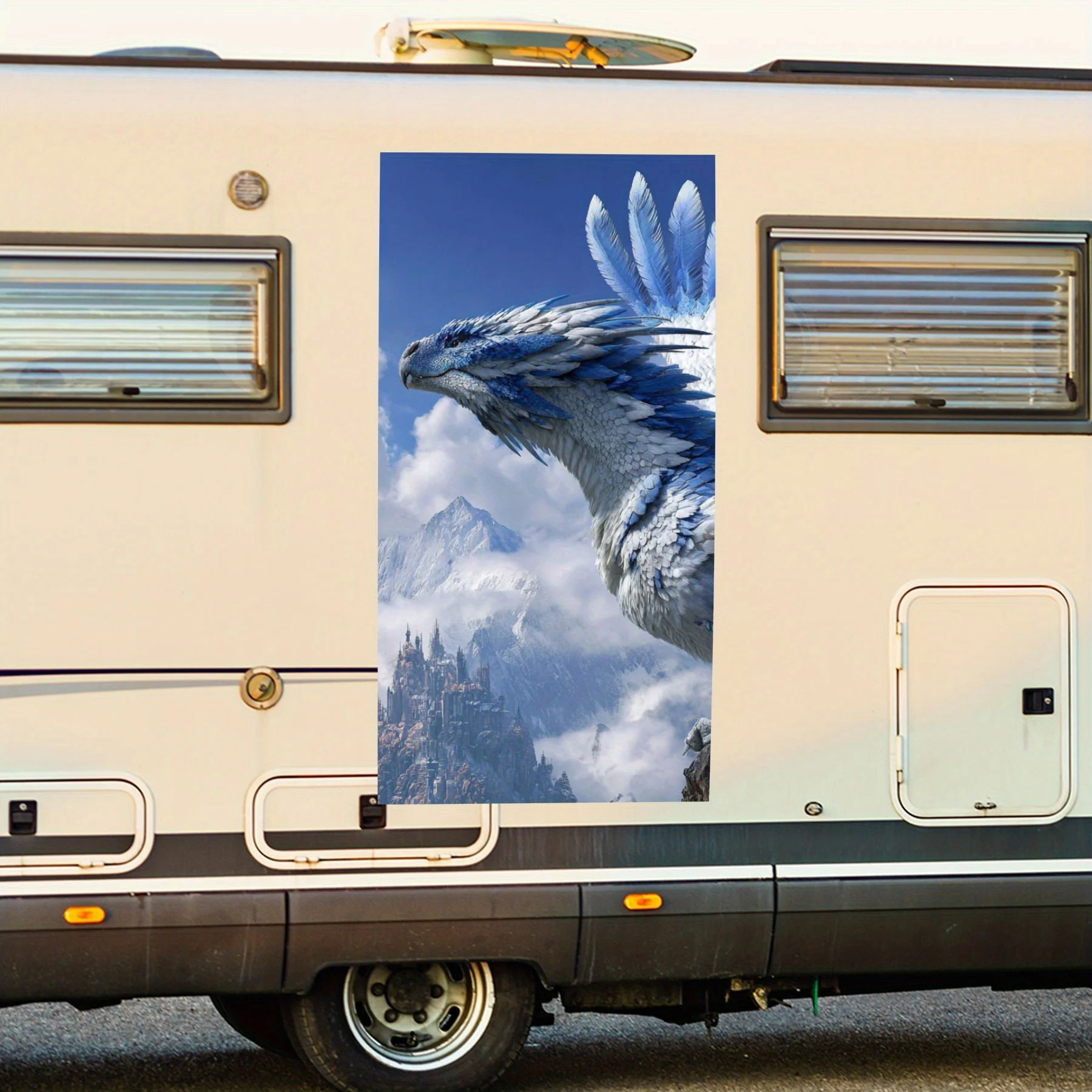 

Dragon Guarding Castle- Vinyl Decal for RV Rear, Waterproof Self - Adhesive Vinyl Stickers for RV Tail and Bumper, Decoration -