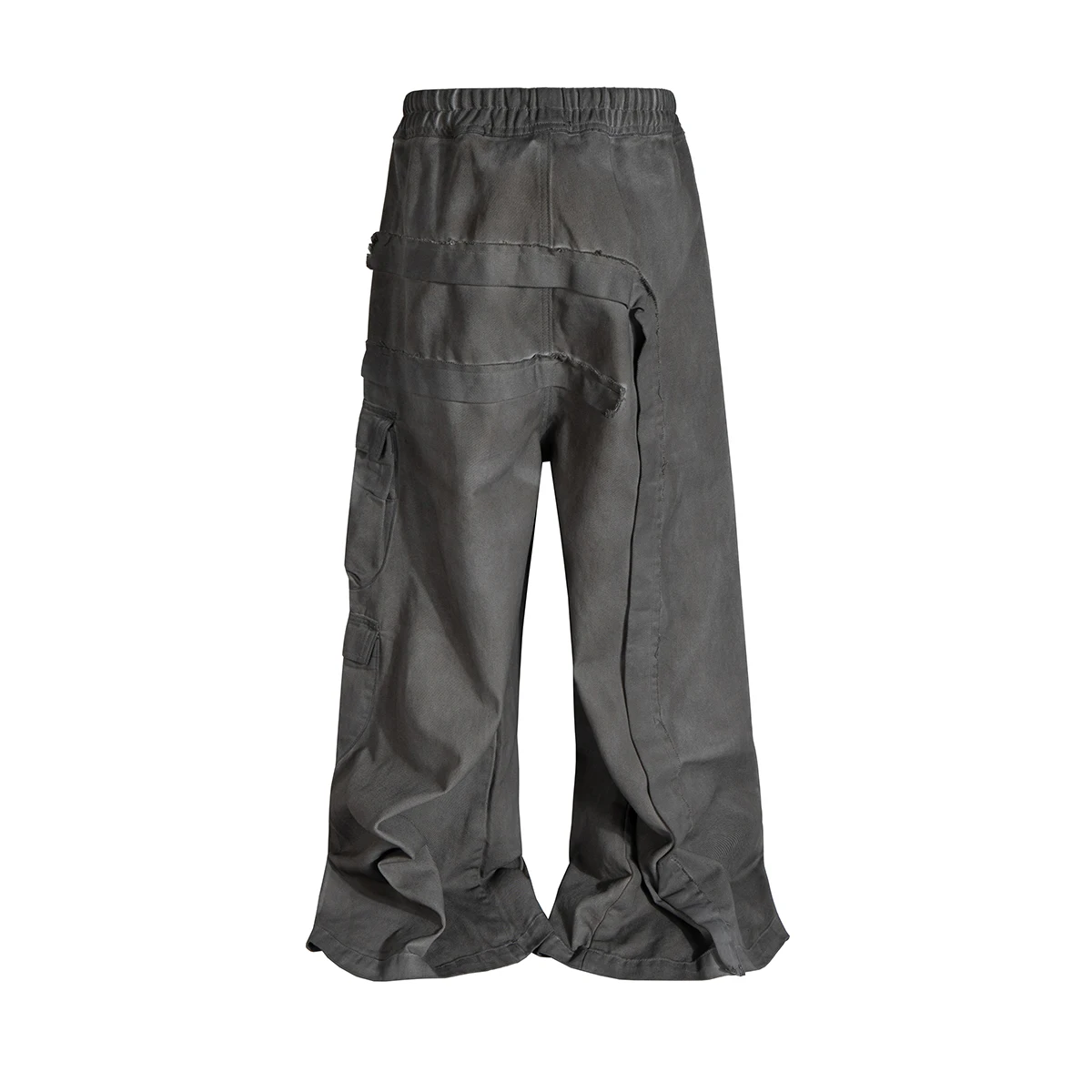 RO Style Gradient Ribbons Multi-pockets Drawstring Jeans for Men Harajuku Streetwear Baggy Y2K Denim Trousers Oversized Cargos