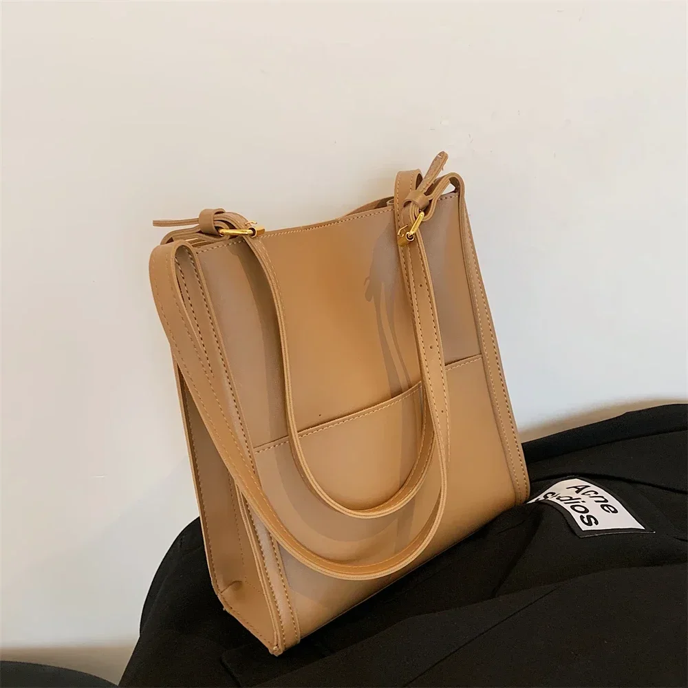 Quality Women Tote Bags 2023 Luxury Designer Handbags Pure Color Soft PU Leather Shoulder Bag Large Capacity Shopping Tote