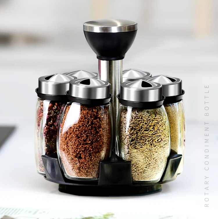 

Rotating spice box set seasoning jar kitchen storage salt shaker condiment glass household sealing seasoning