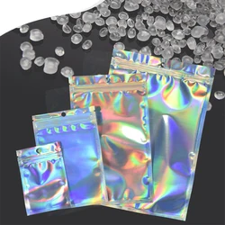 Holographic Laser Color Mylar Bag, Resealable, Clear, Thick Plastic Pouch, Ziplock Bags para DIY Jewelry Packaging, 50 Pcs, 100Pcs