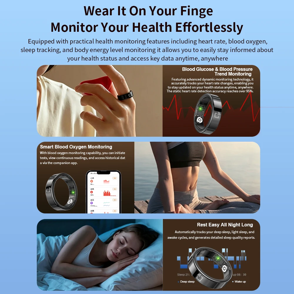 IP68 Waterproof  NFC Smart Ring Multi-Sensor Health Tracker Heart Rate Blood Oxygen Sleep Monitor NFC Touch Door Access Control