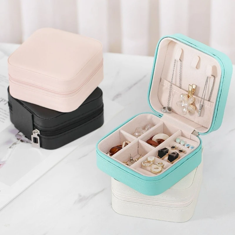 Portable Mini Jewelry Box, Compact Travel Jewellery Storage Case, Small Organizer for Necklaces Studs Rings,Zipper Jewelry Box
