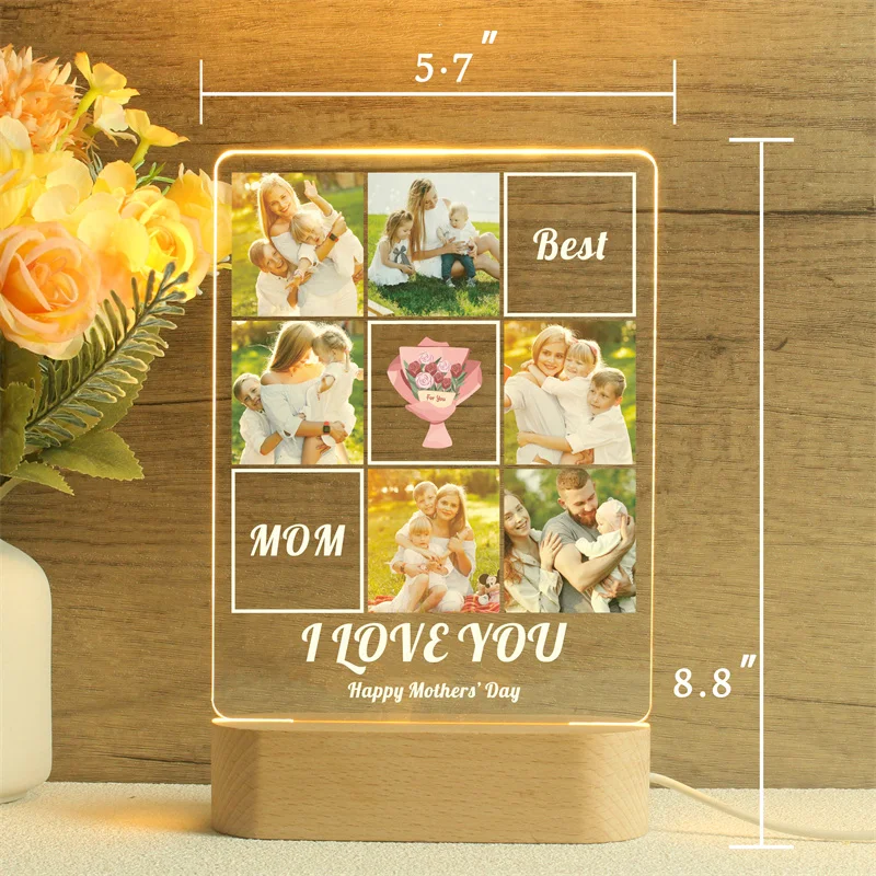 Personalized Photo Night Light,Custom Photo Collage Lamp,Mother\'s Day Gift,Gift for Mom, Photo Collage Gift