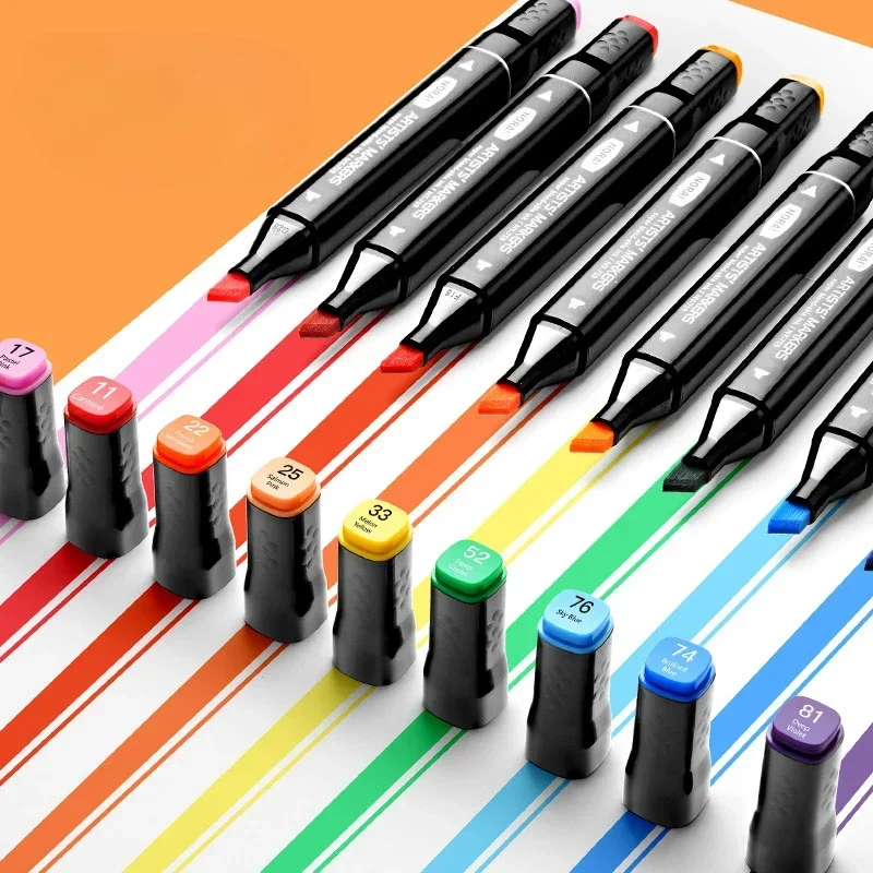 36/40/60/80 Kleuren Olieachtige Tweekoppige Markeerstift Set Student-Specifieke Komische Ontwerp Haak Lijntekenkunst