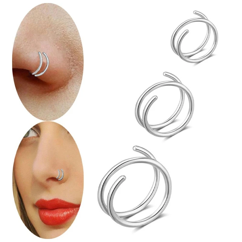 3 Pieces/set Double Nose Ring Hoop For Single Piercing Twist Nose Ring Hoop  Double Spiral Nose Decor 6/8/10mm