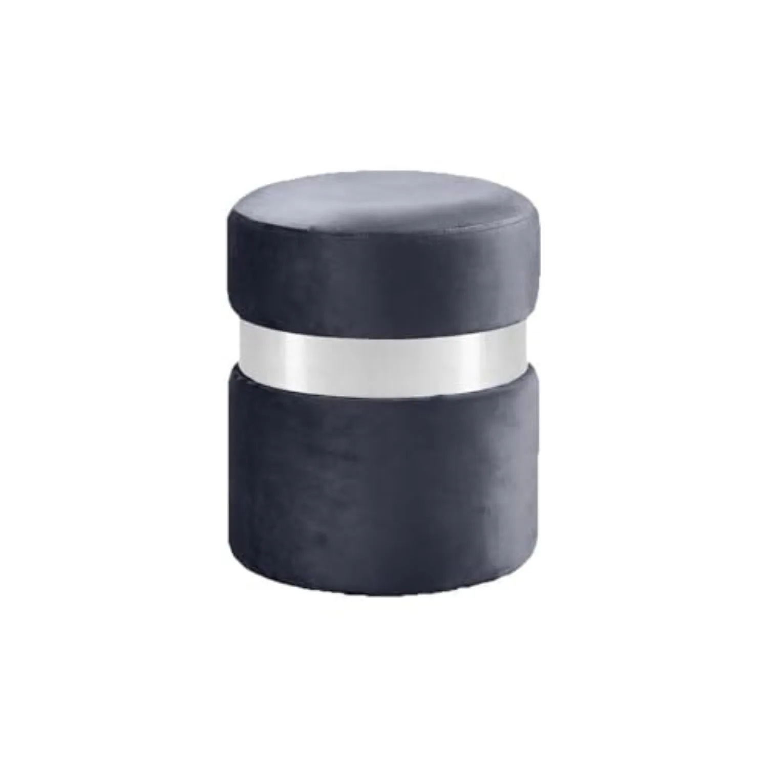 Velvet Ottoman Stool with Stainless Steel Base - Soft Touch Upholstery Grey and Chrome