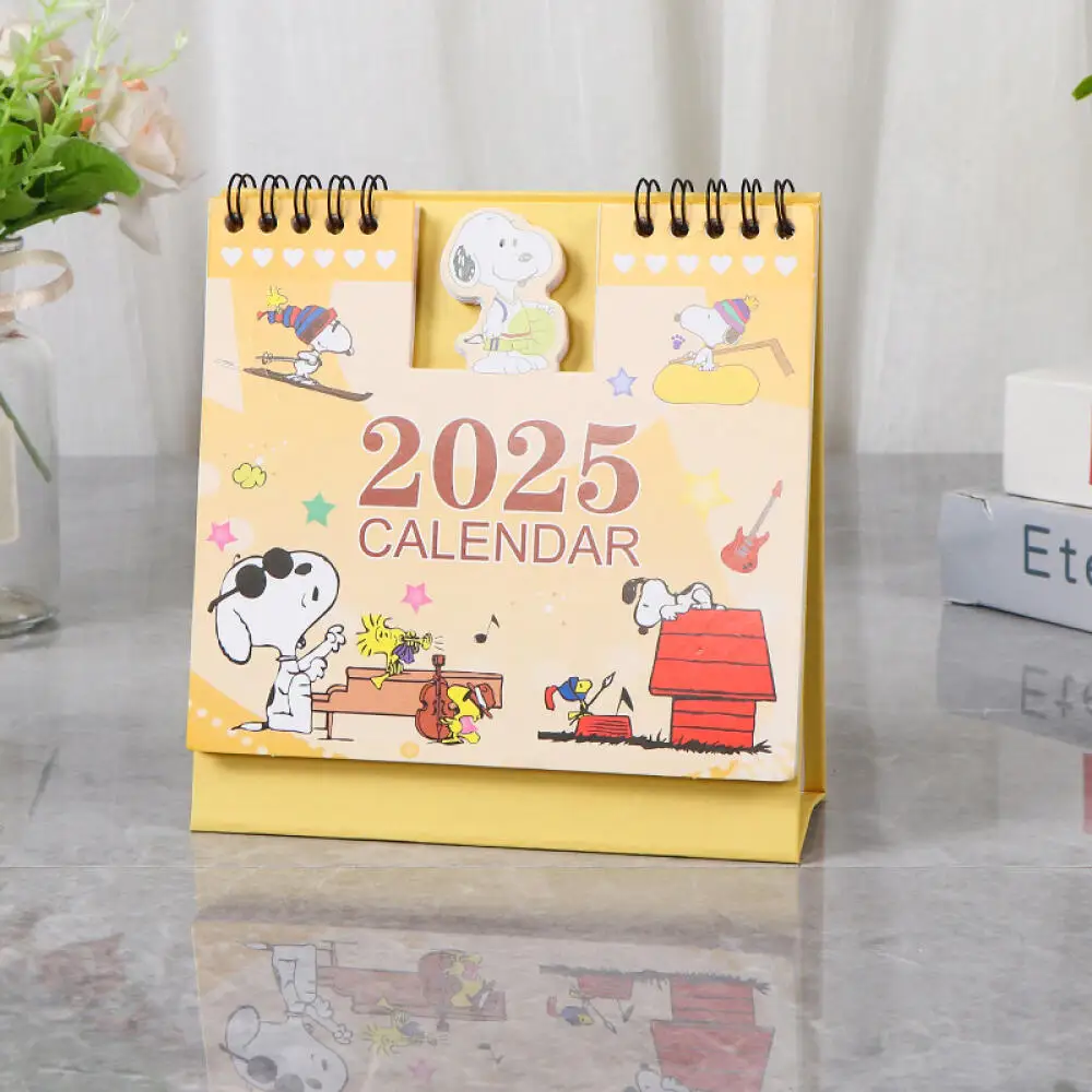 New 2025 Snoopy Cartoon Calendar Mini Desktop Calendars Coil Loose-leaf Reversible Memo Desk Calendar Schedule Stationery