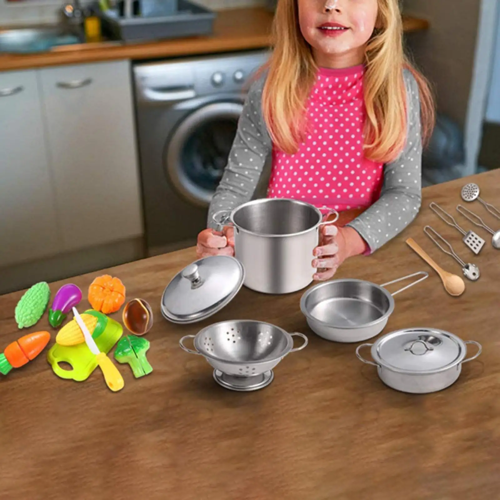 Juguetes para juegos de rol de cocina, accesorios de cocina, juego de cumpleaños, ollas y