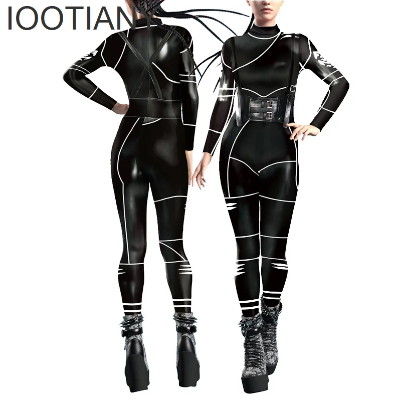 

IOOTIANY Wednesday Battle Day Print Women Sexy Skinny Jumpsuit Carnival Cosplay Fancy Bodysuit Festival Party Elastic Rompers