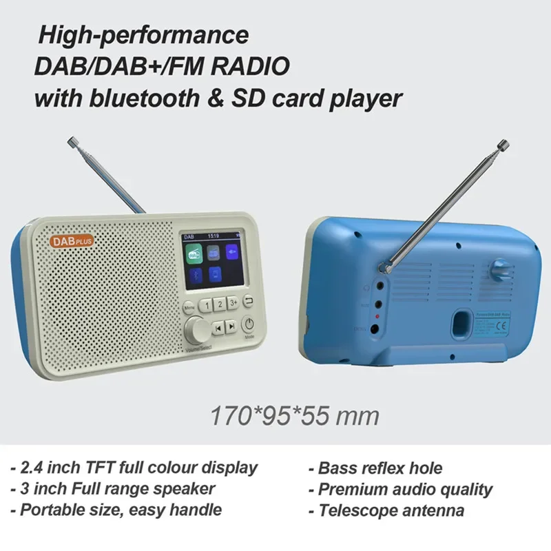 Портативный Bluetooth-динамик, Европейский DAB цифровой радиоприемник с цветным экраном 2,4 дюйма, поддержка FM, TF-карт, MP3, музыкальный плеер, caixa de som