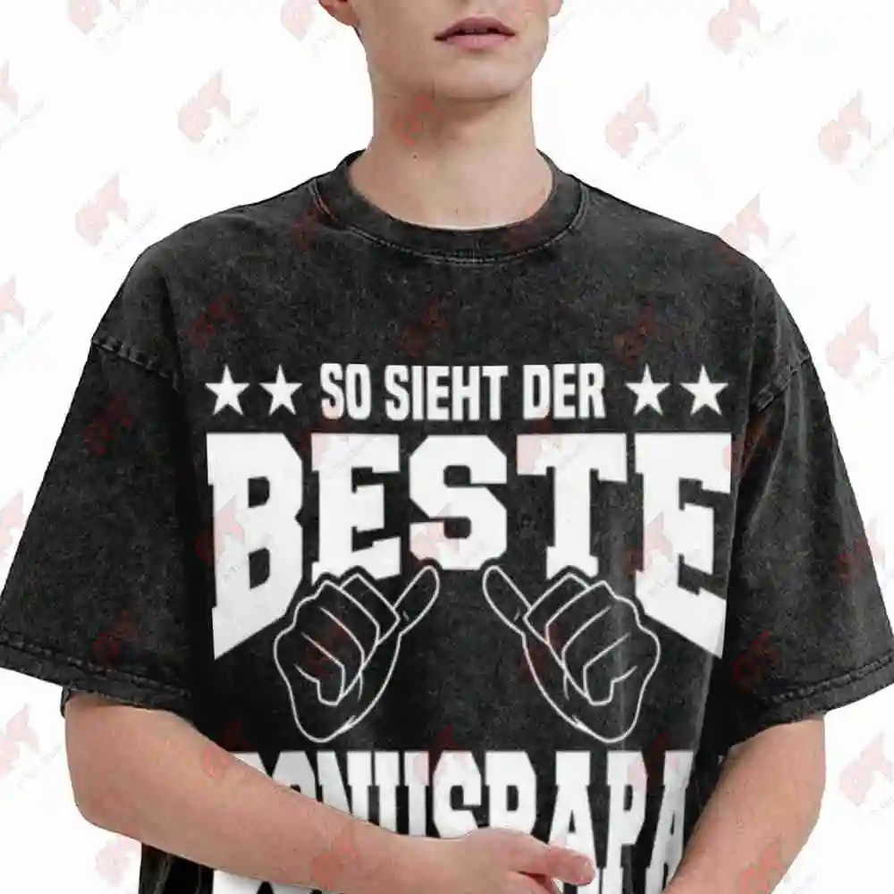 Funny Stepdad Best Bonus Dad German Quote Vintage Washed Tee Pure Cotton T-Shirt