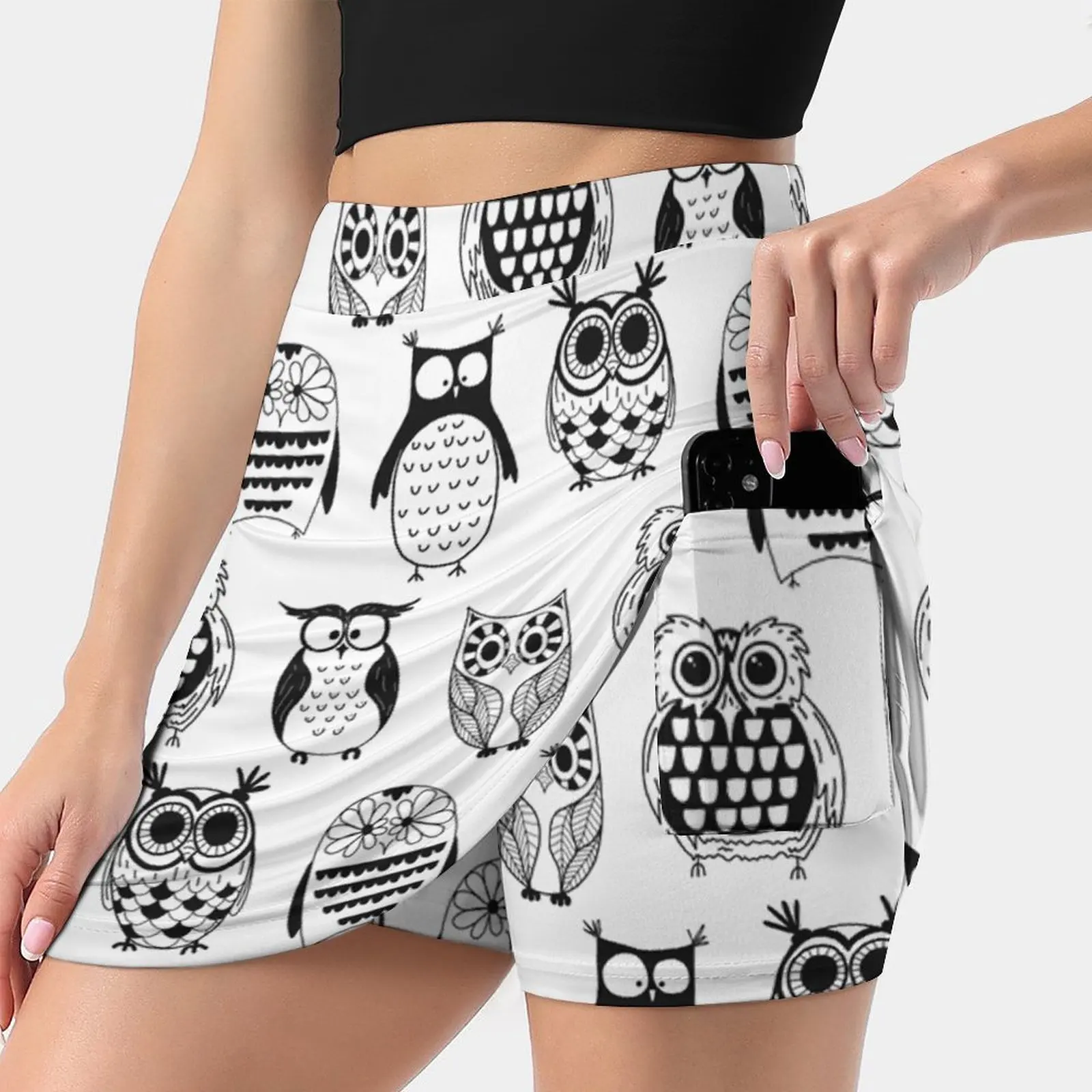 

Hand Drawn Owl Pattern Women Sports Lining Skirt Tennis Dance Fitness Short Printed Skirts Owl Hand Drawn Owl Owl Pattern Cute