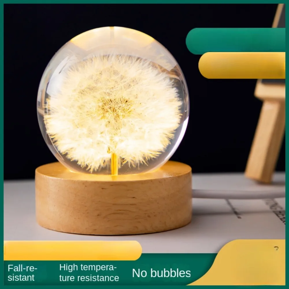 Originality Exquisite Gifts USB Dandelion Crystal Ball Glowing Night Light Flower Carved Crystal Ball Night Light Birthday Gift