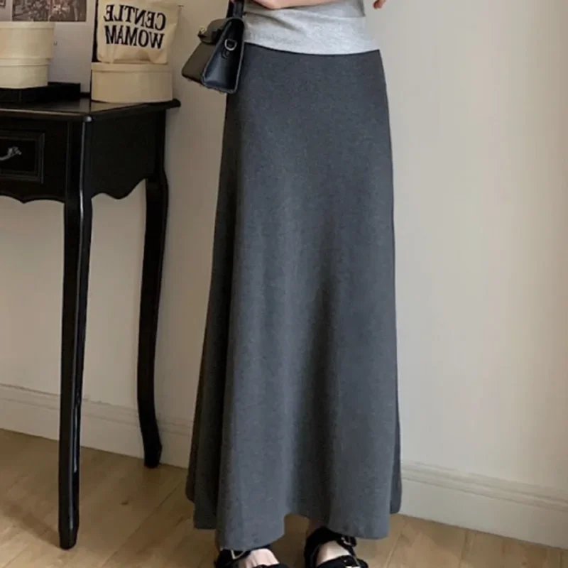 

Grey Slim Drape Skirt Women's 2024 Summer New Light Cooked Niche High Waist Long A-line Skirt All-matched