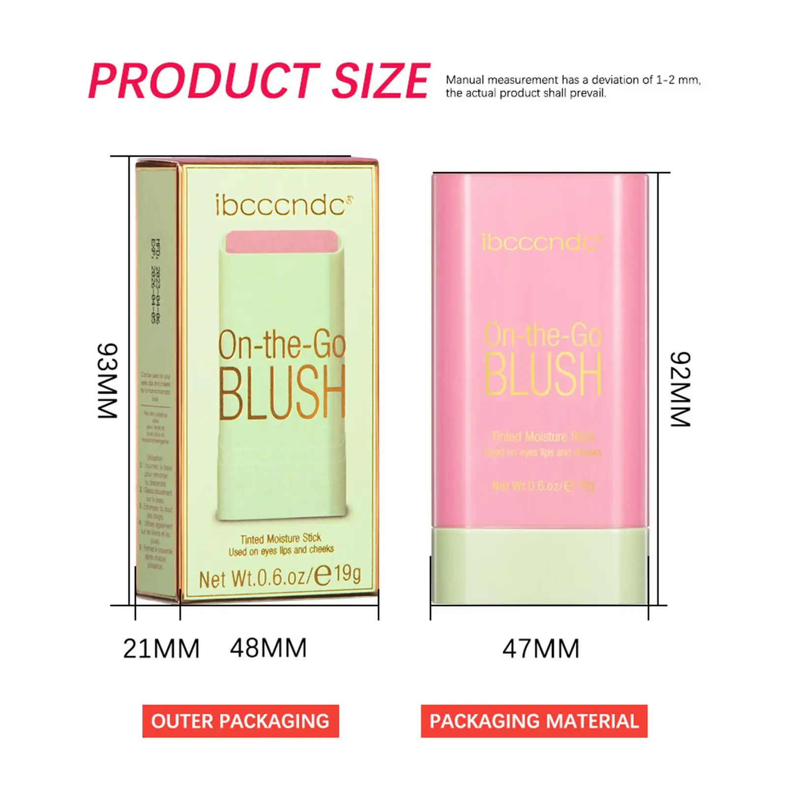 防水ブラッシュスティック ビルダブルブラッシャー クリーム化粧品 長時間持続するフェイスメイク チークと唇用