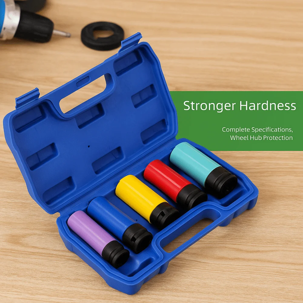 

Thin Wall Drive Wheel Protector Plastic Sleeve Metric Size Impact Socket Deep Socket Color Coded Lug Nut Socket Impact Tool Use