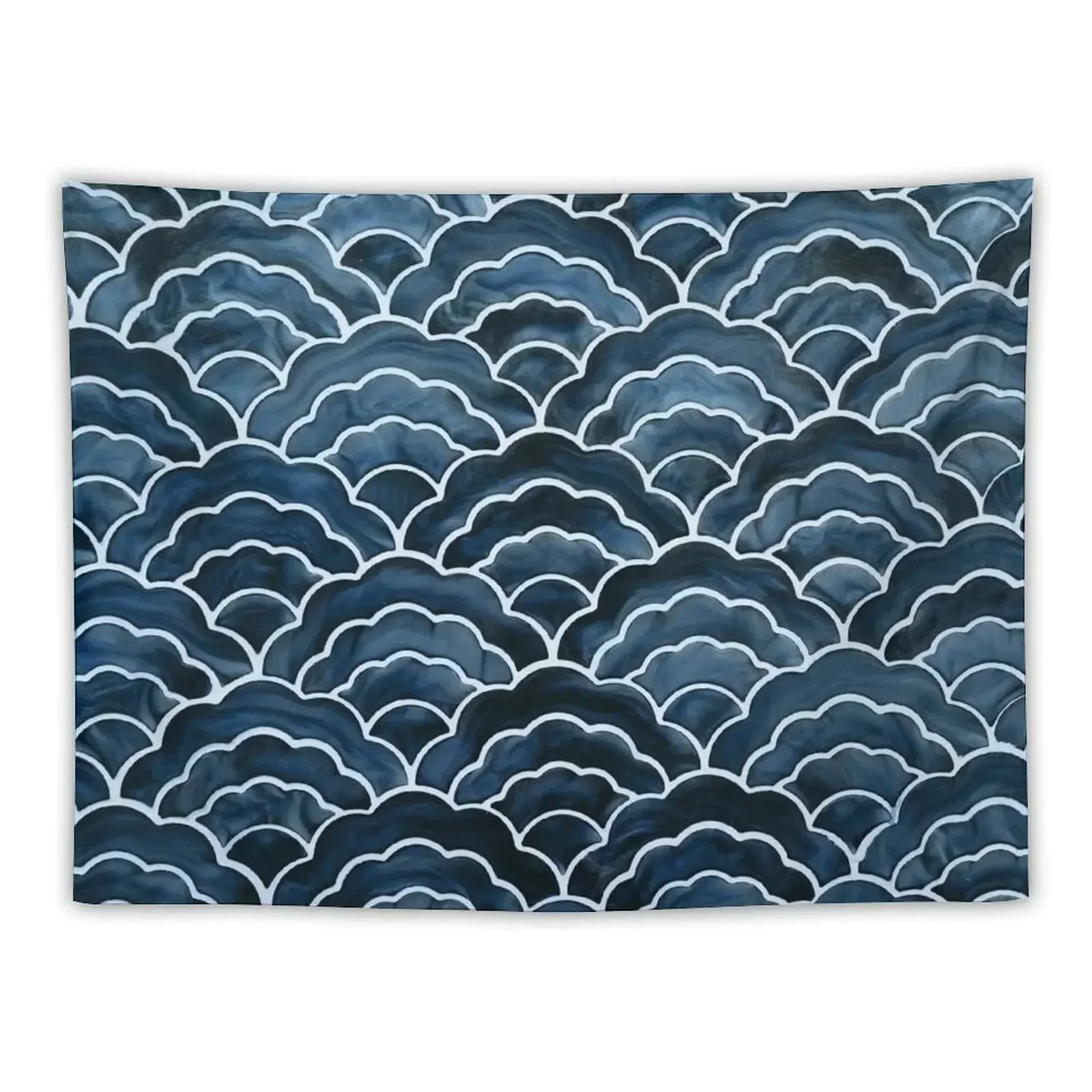 

Wagara Traditional Japanese pattern design Kimono Wave Blue Tapestry Decor Home Room Aesthetic Decor Funny Tapestry