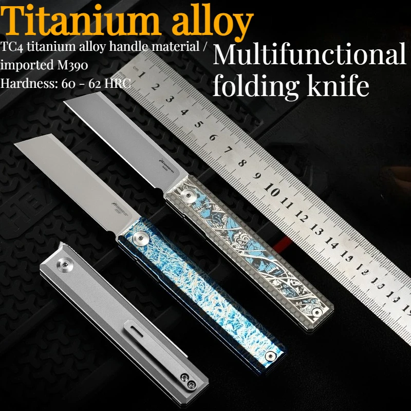 

1PC TC4 Titanium Alloy High-Quality Multi-functional Mini Knife M390 Powder Steel Portable Folding Cutting EDC Tool