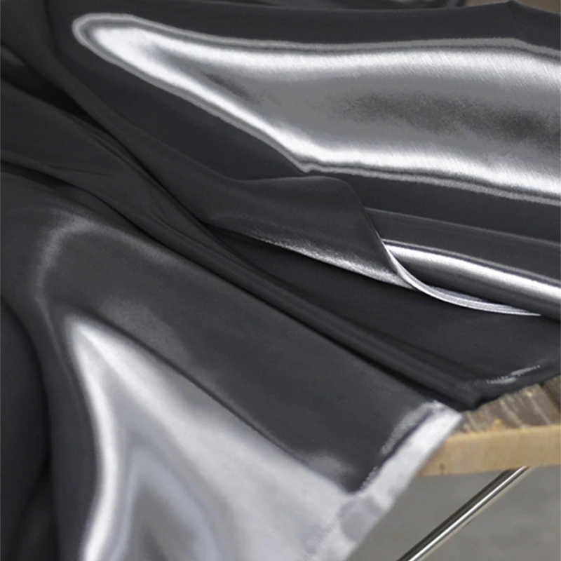 50x142cm Shiny Crystal Silk Satin Fabric Reflective Fabric Liquid Metal Gloss Very Wide Fabric Designer Fabric/Charcoal Gray