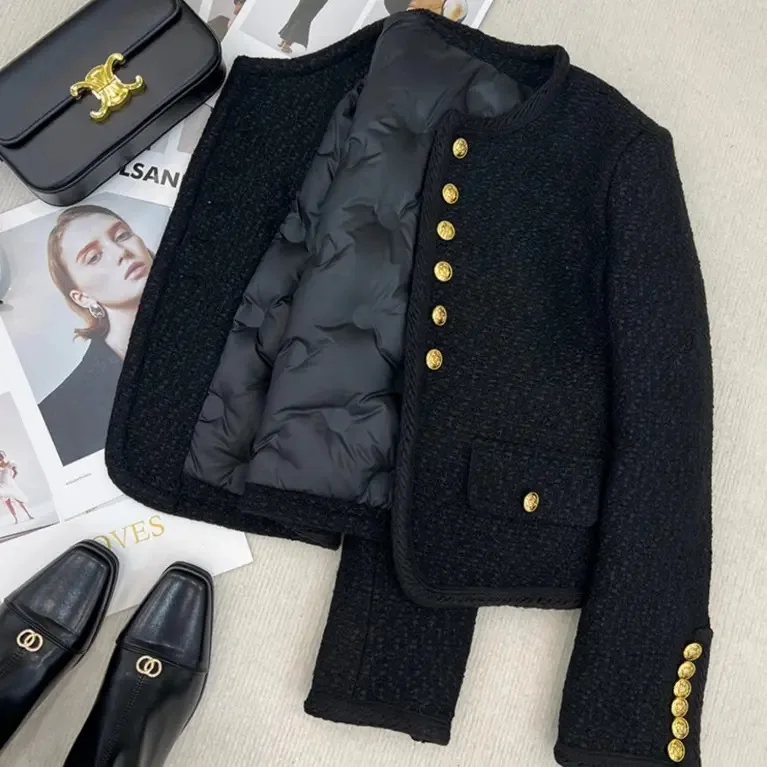 

Tweed Jacket Dark Red Womens Sport Function Recreation Collegiate Letterman Varsity Preppy School Embroidered Badge Button-Down