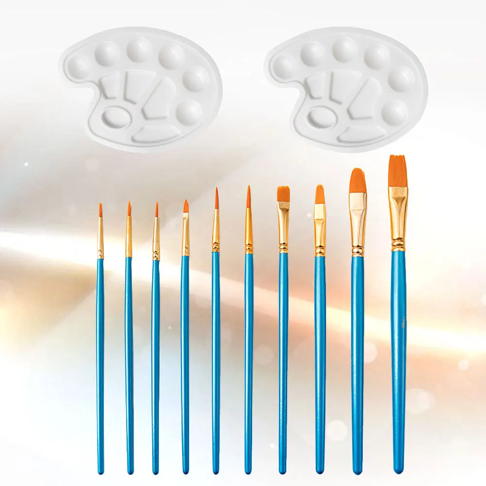 

10pcs Pearl Blue Nylon Paintbrush Set Watercolor Painting Brushes Durable Smooth Multiple Sizes Strokes Color Palette Easy