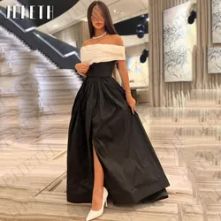 JEHETH Black Evening Dresses Elegant Satin Split Prom Dress Dubai فساتين للحفلات الراقصة A Line Celebrity Formal Event Gowns