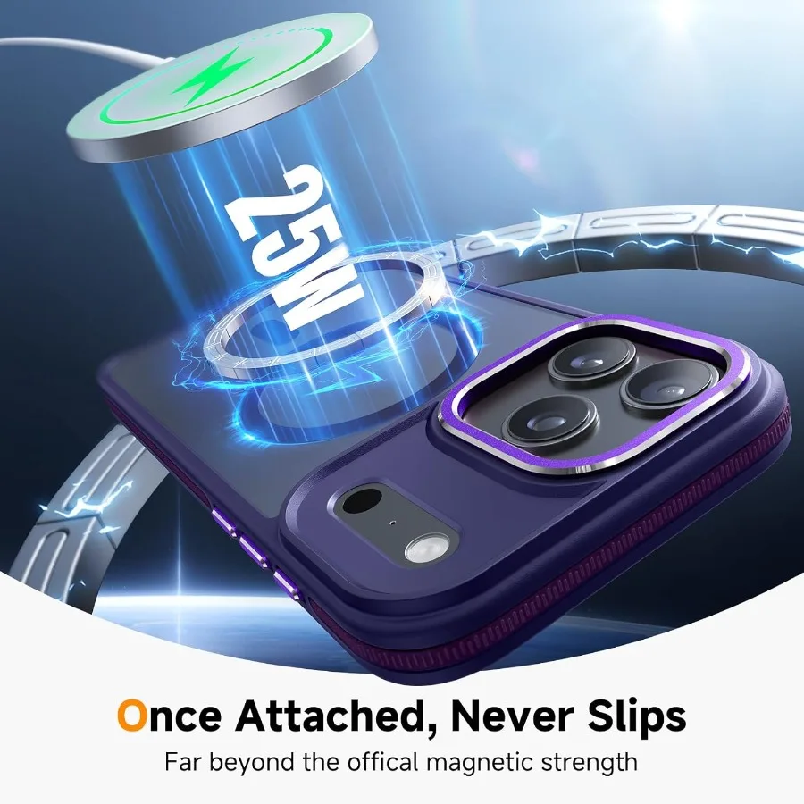 حافظة حماية مغناطيسية 3 في 1 لهاتف آيفون 17 برو مع توافق MagSafe بدون خياطة، تصميم متعدد الاتجاهات مقاوم للصدمات، رفيع T