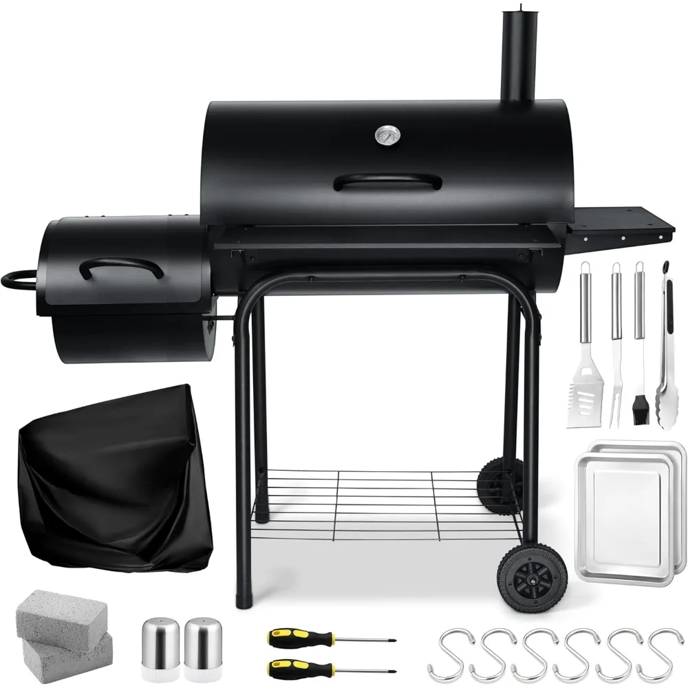 

BBQ Grill with Smoker, Outdoor Grills & Smokers, Large Barrel Charcoal with Grill Cover, Griddle Grilling Tools, Barbecue Grills