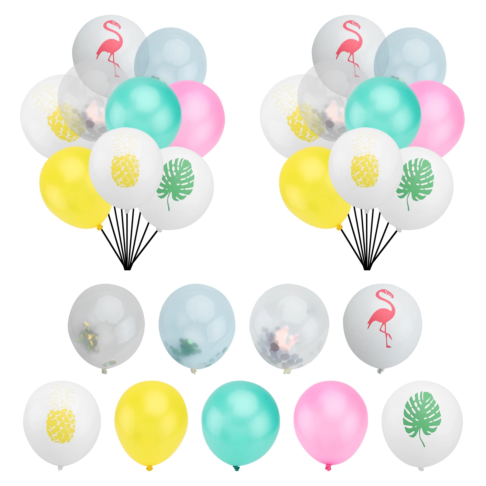 

46 PCS Hawaiian Party Balloons Tropical Decorative Kit Cartoon Pattern Latex Festival