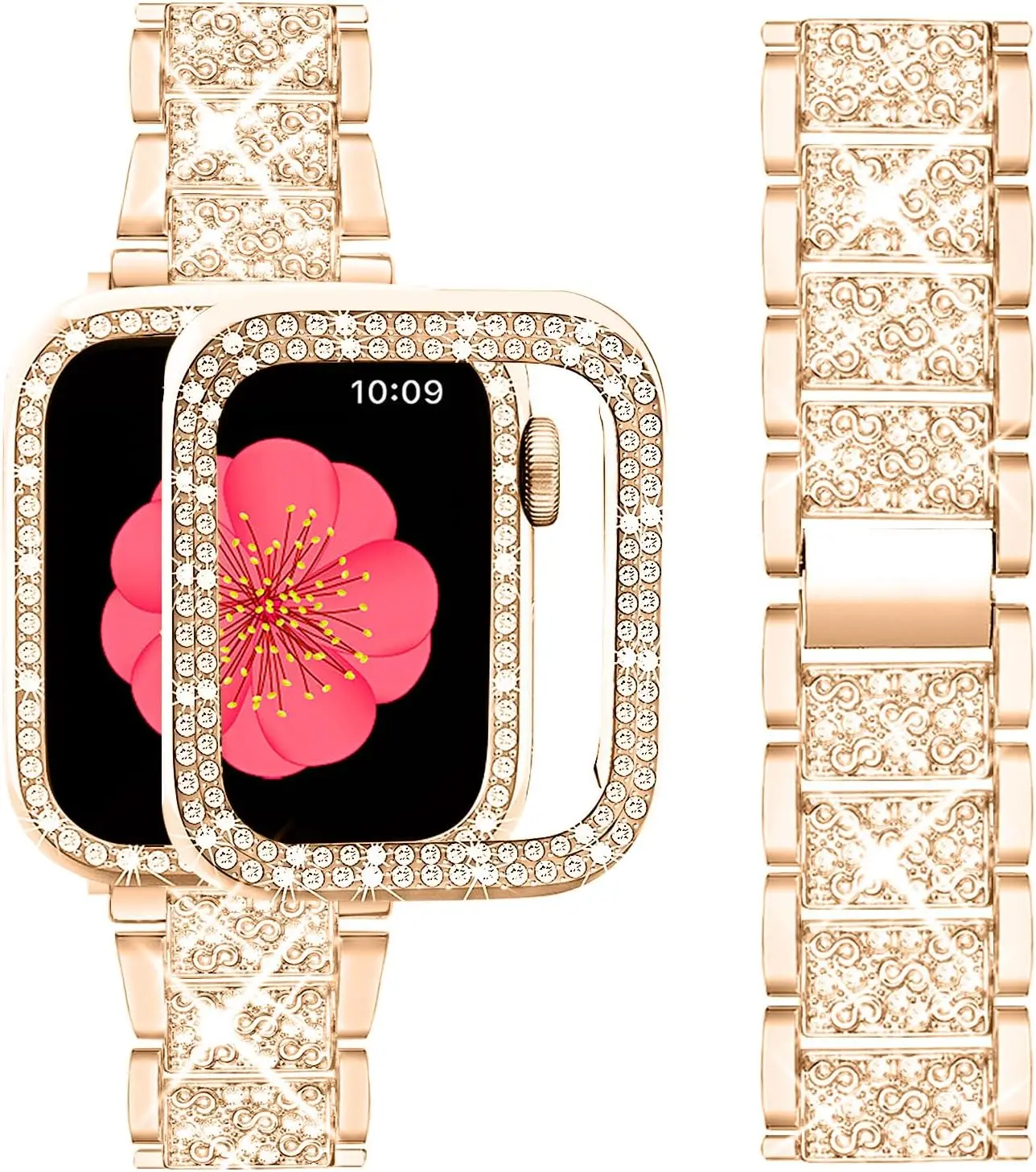 Gehäuse + Bling-Armband für Apple Watch Band 40 mm 44 mm 41 mm 45 mm Damenschmuck Diamant-Metall-Gliederarmband iWatch Serie 9 8 7 6 5 4 SE