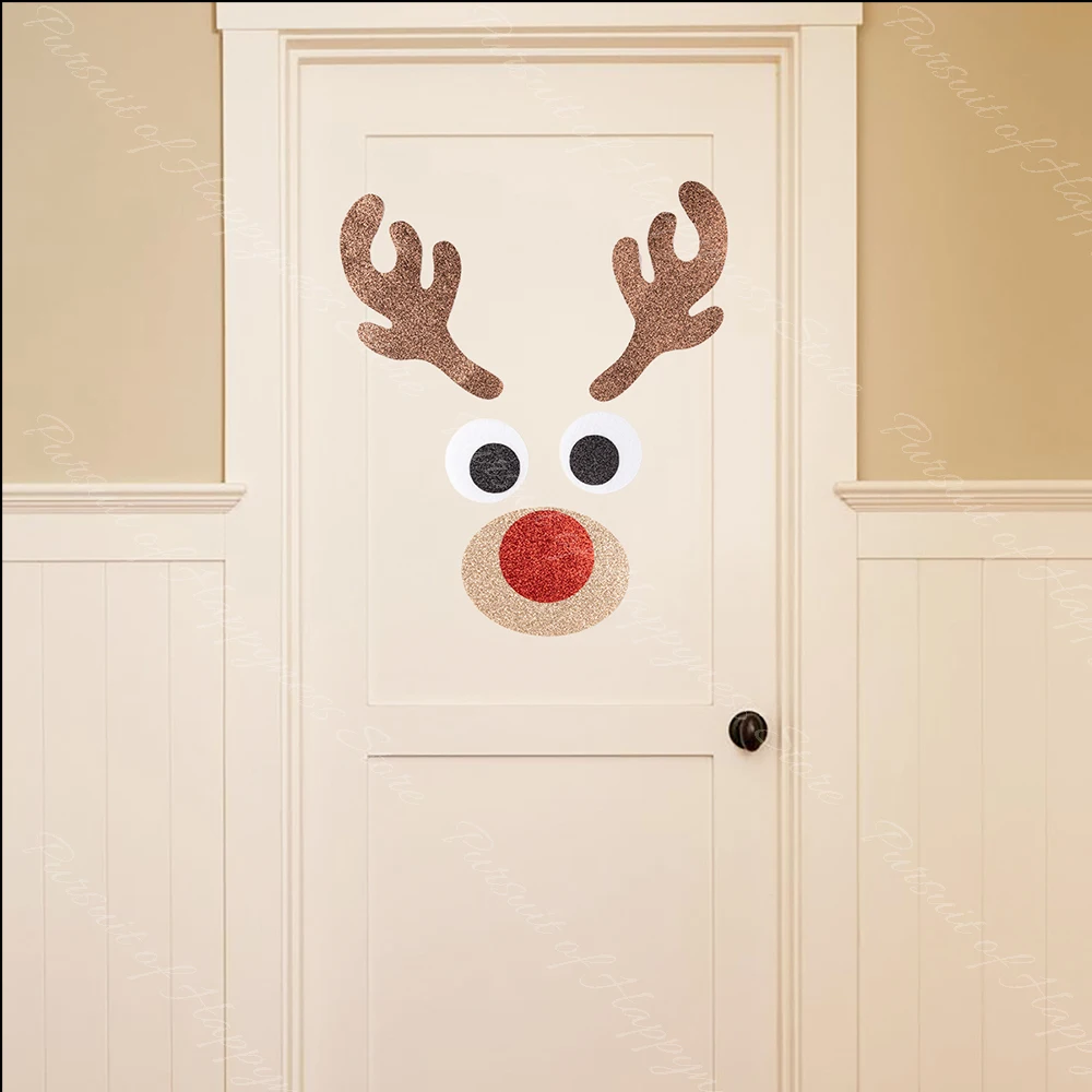 1 Set Weihnachts-Fenstertüraufkleber, Elch, Weihnachtsmann, Schneemann, Filztuch, rot, weiß, Wandaufkleber für Weihnachtsdeko, Neujahr 2024